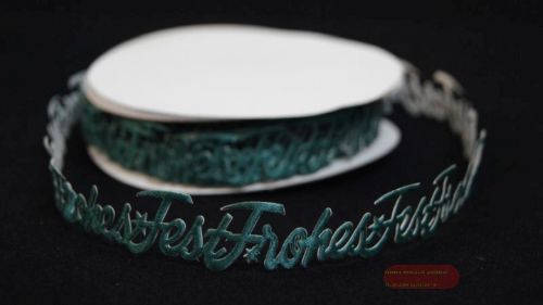 Bild von Band 10y/ 25mm, Frohes Fest klebend 103x, d'grün