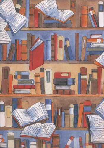Bild von Bogen 70x 100cm, Bücher, braun/bunt