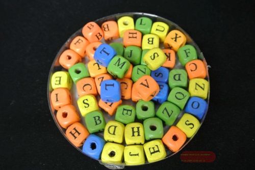 Bild von Letterbeads, Holz 10mm - 54 Stk, gelb/orange/grün