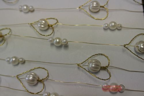 Bild von Girlande 1.8m/ 20mm, Drahtherz mit Perlen, gold