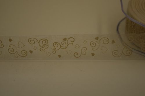 Bild von Band 25m/ 25mm, Ornament & Herz, creme/gold