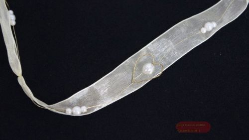 Bild von Band 10m/ 25mm, Organza m. Drahtherz, creme/gold