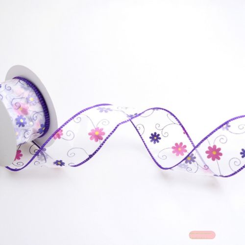Bild von Band  10y/ 50mm, Blümchen-Ranke, violett
