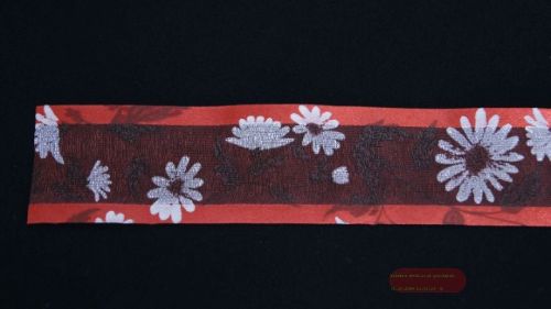 Bild von Band 25m/ 40mm, Tüll mit Blumen, rot