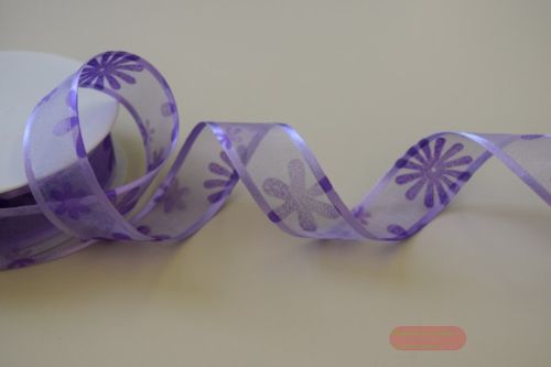 Bild von Band 25m/ 25mm, Tüll mit Blumen, lila