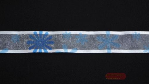 Bild von Band 25m/ 25mm, Tüll mit Blumen, hellblau