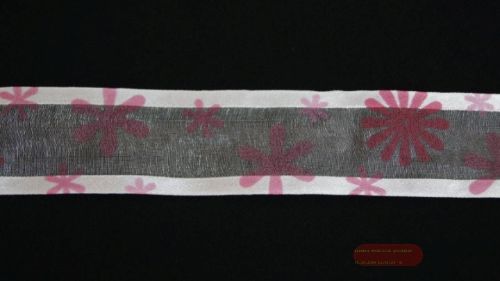 Bild von Band 25m/ 40mm, Tüll mit Blumen, rot