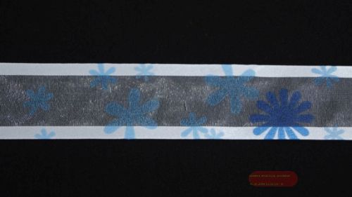 Bild von Band 25m/ 40mm, Tüll mit Blumen, hellblau