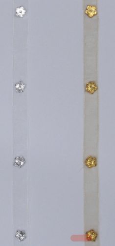 Bild von Band 10m/ 10mm, Organza mit Blüte, creme/gold