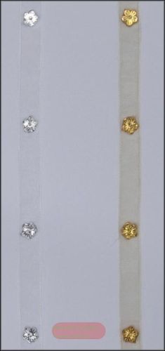 Bild von Band 10m/ 10mm, Organza mit Blüte, weiss/silber