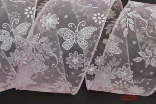 Bild von Band 10y/ 60mm, Schmetterling/ Blume, rosa