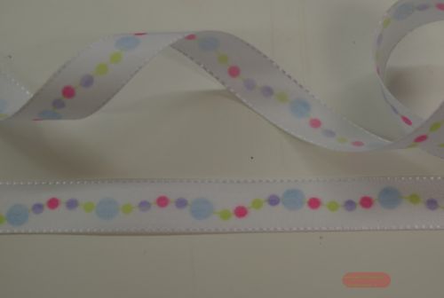 Bild von Band 20m/ 15mm, Tupfen auf Linie, lila, grün, pink