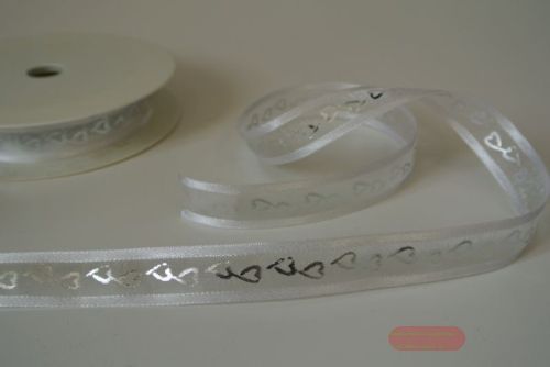 Bild von Band 20m/ 15mm, Herz/ Sheer, silber/weiss
