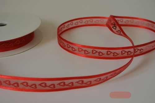 Bild von Band 20m/ 15mm, Herz/ Sheer, rot/rot