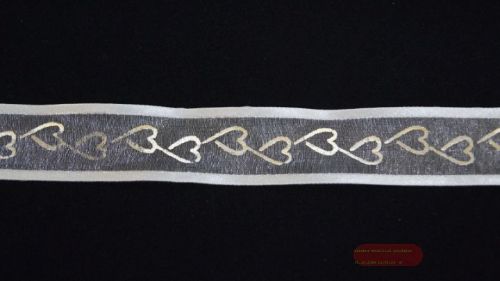 Bild von Band 20m/ 25mm, Herz/ Sheer, gold/weiss
