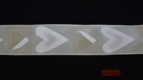 Bild von Band 20m/ 40mm, Herz gedruckt, ecru