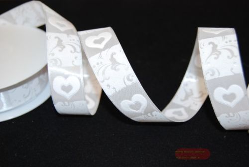 Bild von Band 20m/ 25mm, Heart & Ornament, weiss