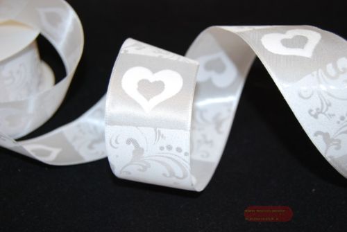 Bild von Band 20m/ 40mm, Heart & Ornament, weiss