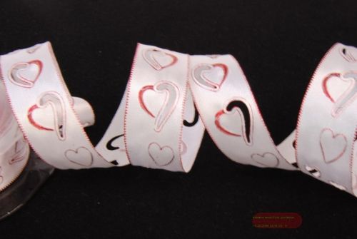 Bild von Band 10m/ 22mm, Herz gestanzt, weiss/rot