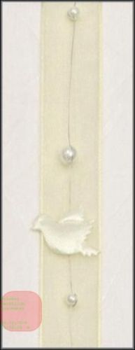 Bild von Girlande 5m/ 25mm, Perlen/Tauben an Organza, creme