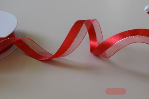 Bild von Band 20m/ 22mm, uni & tüll, rot/silber