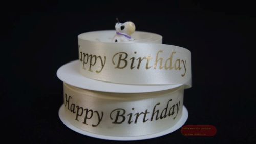 Bild von Band 25m/ 24mm, Happy Birthday, zartgelb/gold