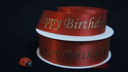 Bild von Band 25m/ 24mm, Happy Birthday, rot