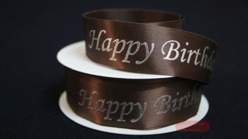 Bild von Band 25m/ 24mm, Happy Birthday, braun/silber
