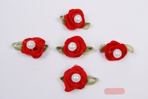 Bild von Satinblüten, mit Perle 20mm - 36 Stk, rot