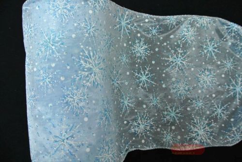 Bild von Tischband 5m/ 200mm, Schneestern-Organza, blau