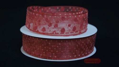 Bild von Band 25m/ 25mm, Tüll mit Punkten, rot
