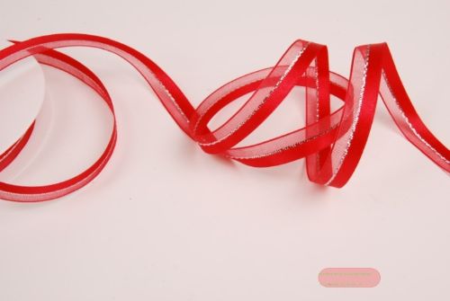 Bild von Band 20m/ 10mm, uni & tüll, rot/silber