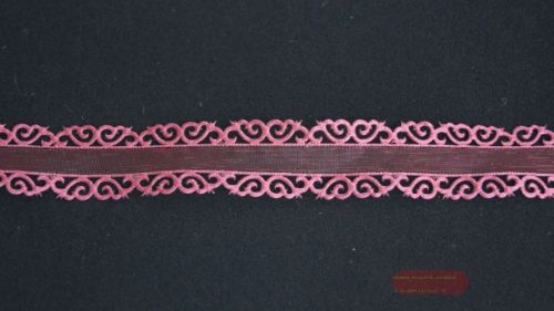 Bild von Band 10y/ 25mm, Ornamente an Organza, aubergine