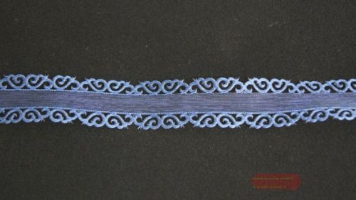 Bild von Band 10y/ 25mm, Ornamente an Organza, d'blau