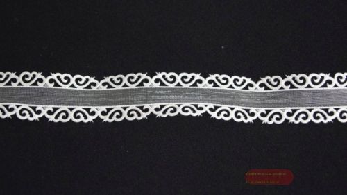 Bild von Band 10y/ 25mm, Ornamente an Organza, silber