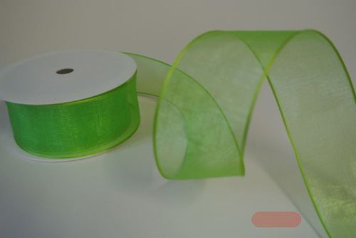 Bild von Band 20m/ 40mm, Voile mit Drahtkante, h'grün