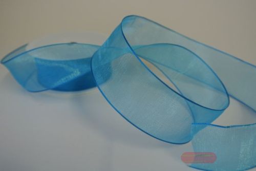 Bild von Band 20m/ 40mm, Voile mit Drahtkante, mittelblau