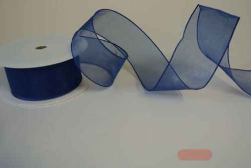 Bild von Band 20m/ 40mm, Voile mit Drahtkante, d'blau