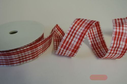 Bild von Band 20m/ 25mm, Karo Vichy assymetrisch, rot/weiss