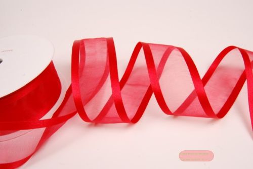 Bild von Band 25m/ 40mm, Organza D-Face satin, rot