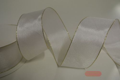 Bild von Band 20m/ 40mm, Sheer - gold Ende, weiss
