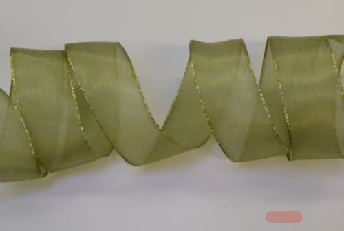 Bild von Band 20m/ 25mm, Sheer - gold Ende, olive (60)