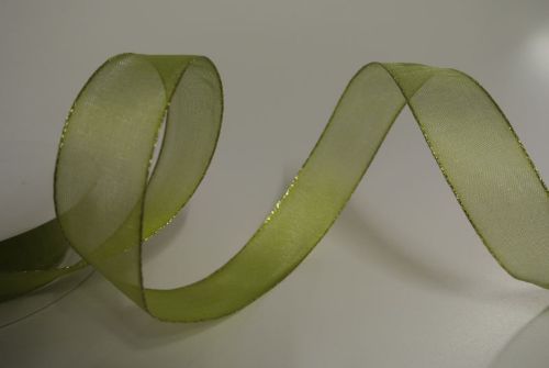 Bild von Band 20m/ 25mm, Sheer - gold Ende, lindengrün