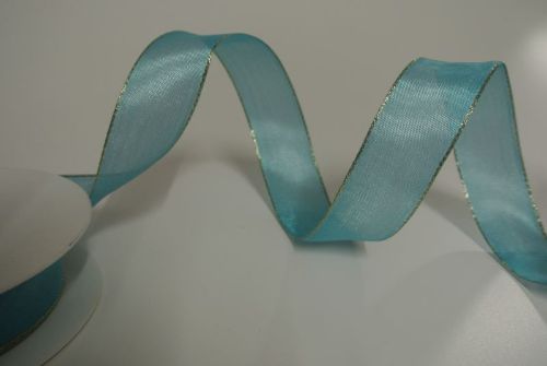 Bild von Band 20m/ 25mm, Sheer - gold Ende, türkis
