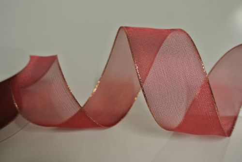 Bild von Band 20m/ 40mm, Sheer - gold Ende, erdbeer