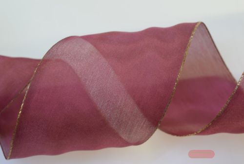 Bild von Band 20m/ 68mm, Sheer - gold Ende, aubergine