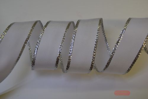 Bild von Band 25m/ 25mm, uni Lurex-Kante, weiss/silber