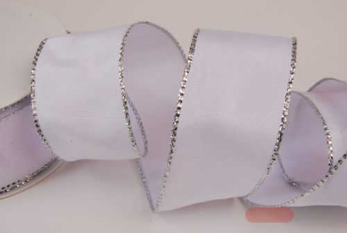 Bild von Band 25m/ 40mm, uni Gold-/Si-Kante, weiss/silber