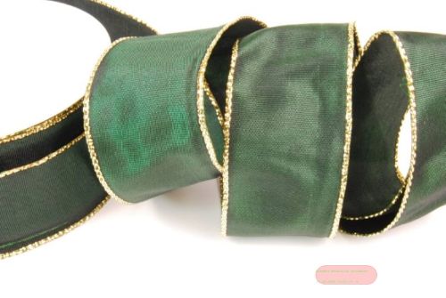 Bild von Band 25m/ 40mm, uni Gold-/Si-Kante, d'grün