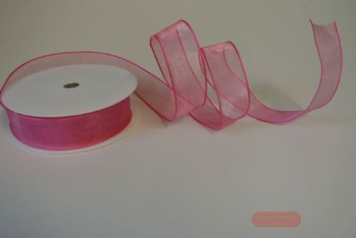 Bild von Band 20m/ 25mm, Voile mit Drahtkante, rosa